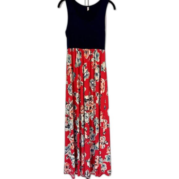 Pink Blush Dresses & Skirts - PinkBlush Navy Red Floral Colorblock Maxi Dress Sleeveless Boho Small S